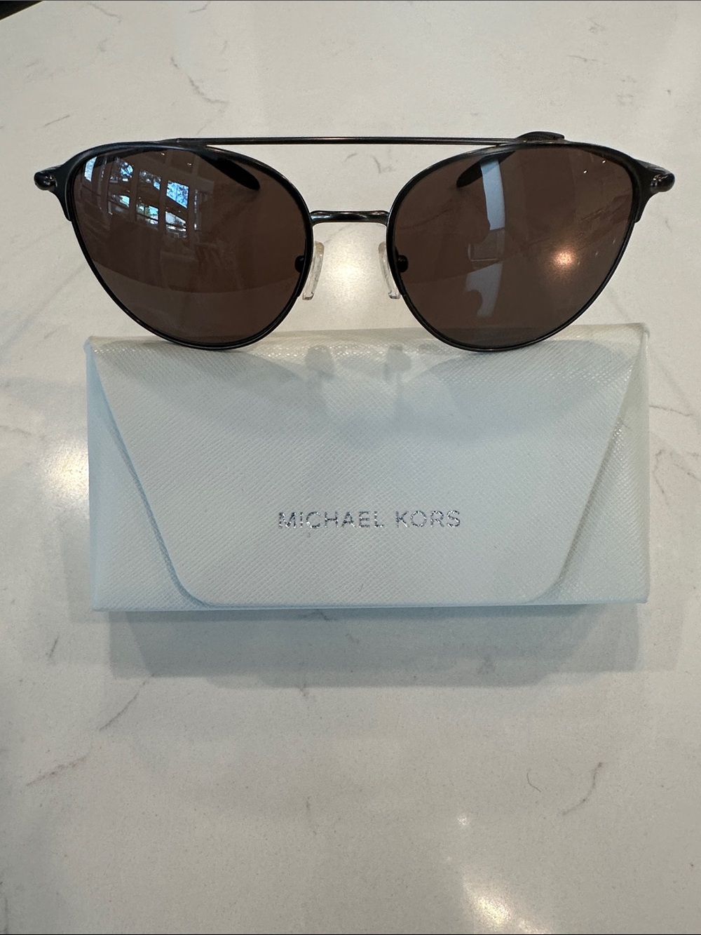 Michael Kors Womenβs Black Frame Brown Lens Aviator Sunglasses
